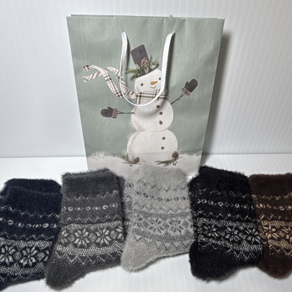Womens Fuzzy Thermal Fair Isle Snowflake Ankle Socks, Multicolor 5 Pairs